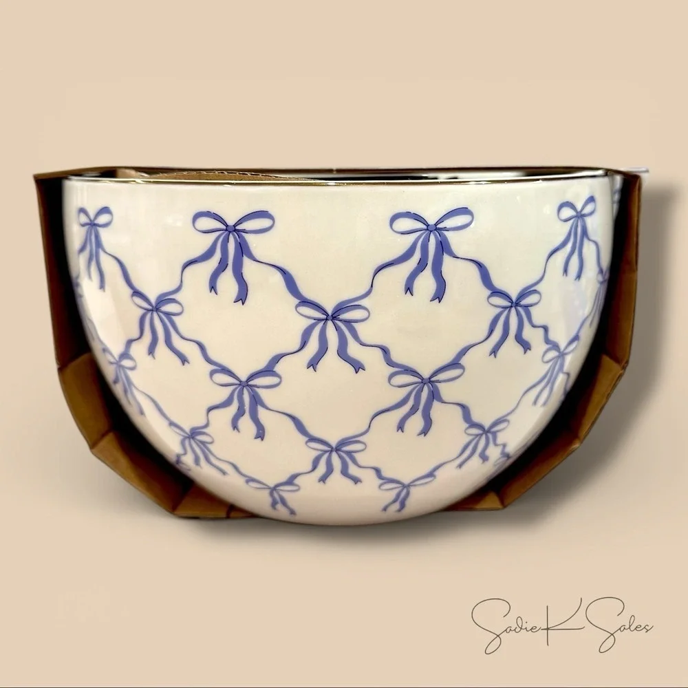 Thyme & Table Blue Bow 5-Piece Ceramic Mixing Bowl & Measuring Cup Set